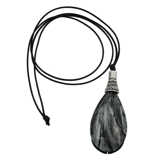 Keðja 85x36mm dropi svart-silfur-grátt-marmarað 100cm