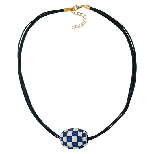 Keðja 32x26mm ólífugræn plastrúðótt beige og blá snúra dökkblá 50cm