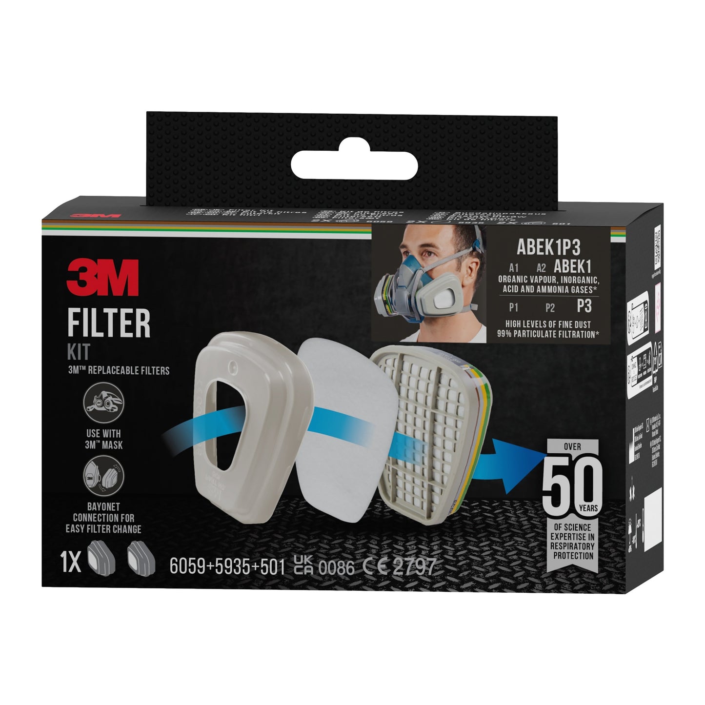 3M™ Filtersatz 6004-1SP, ABEK1P3 Kombinationsfilter (2x6059, 2x5935, 2x501) | Packung (1 Stück)