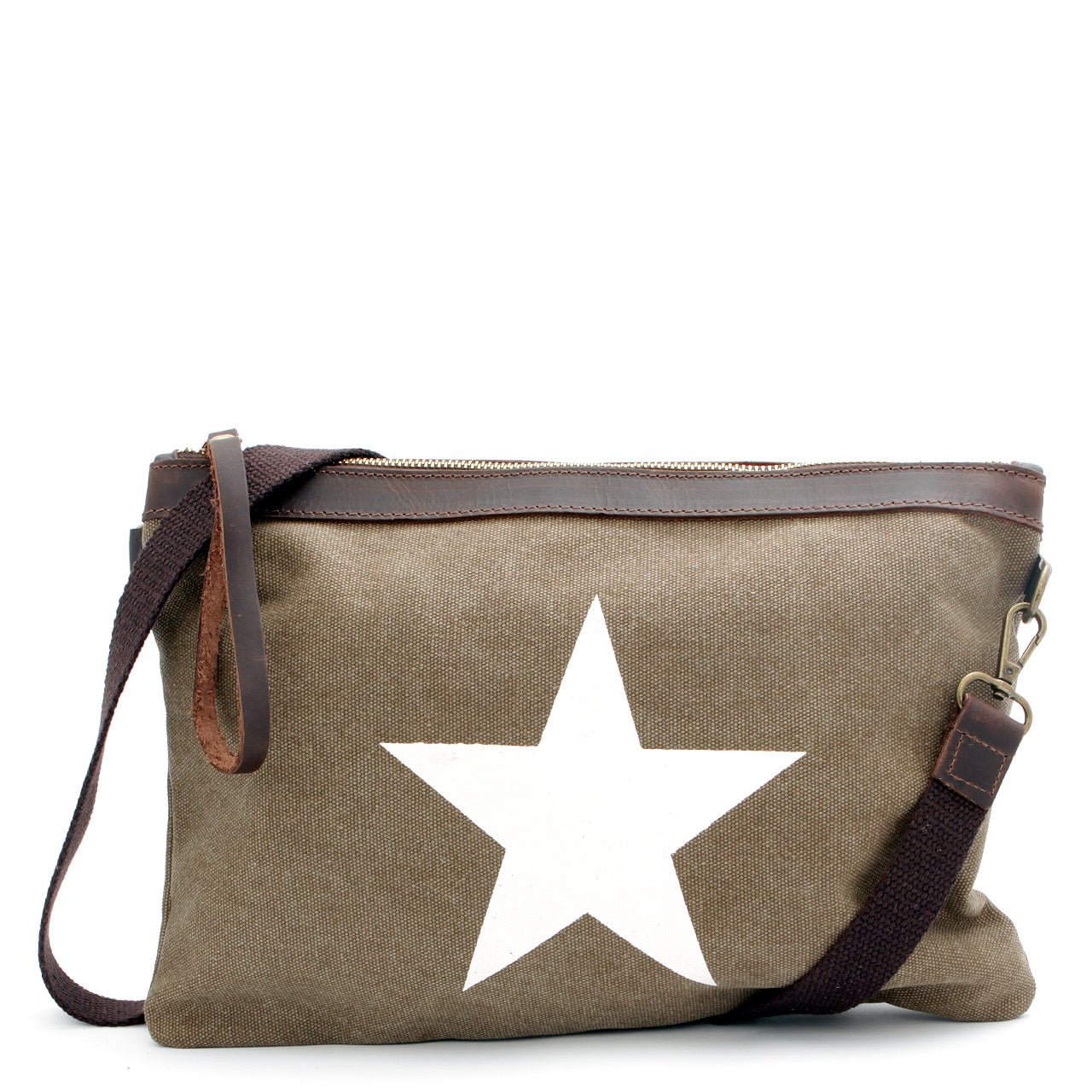 Große Clucht Umhänge Tasche mit Stern Braun