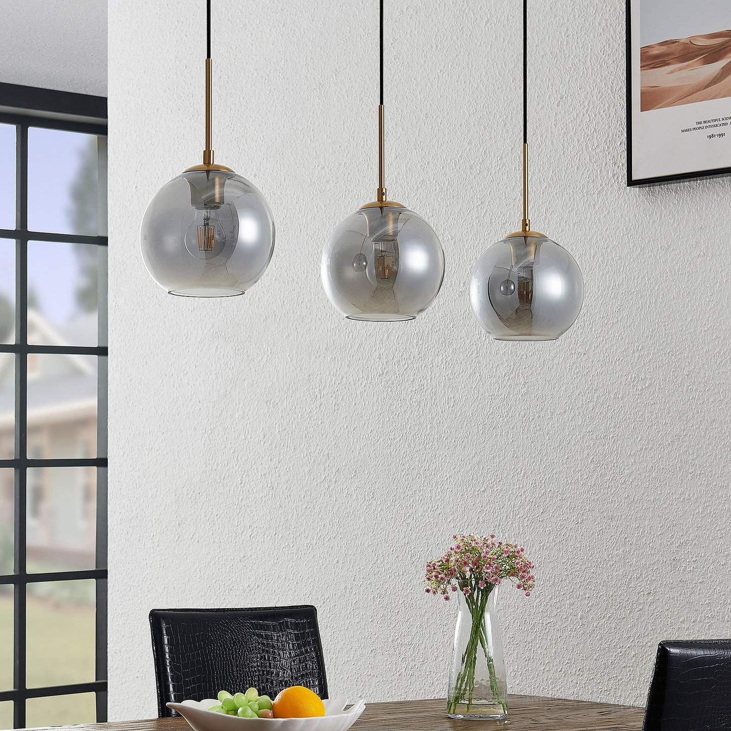 B-grade Lindby Hiwana pendant light, ceiling lamp, hanging lamp, light fixture, E27, Rauchg413 
