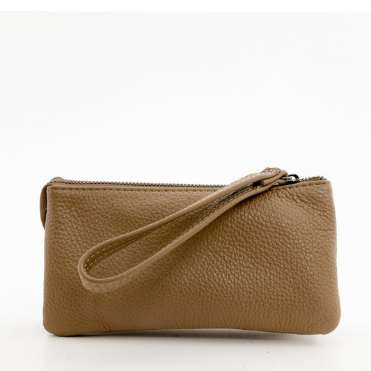 Leder Portmonee im Clutch Stiel Beige