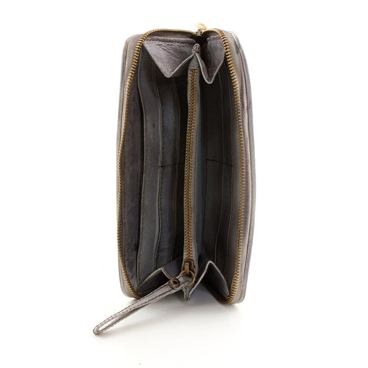 Leder Geldbeutel in Flechtoptik Grau