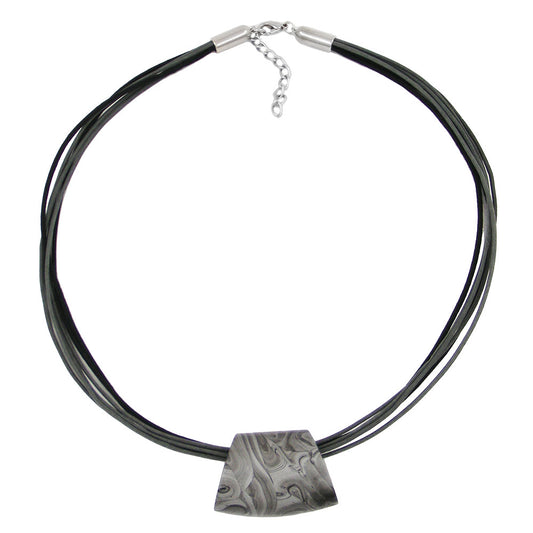 Keðja úr plastperlum, trapes, silfurgrár, marmari, glansandi snúra, grá-svört, 45 cm