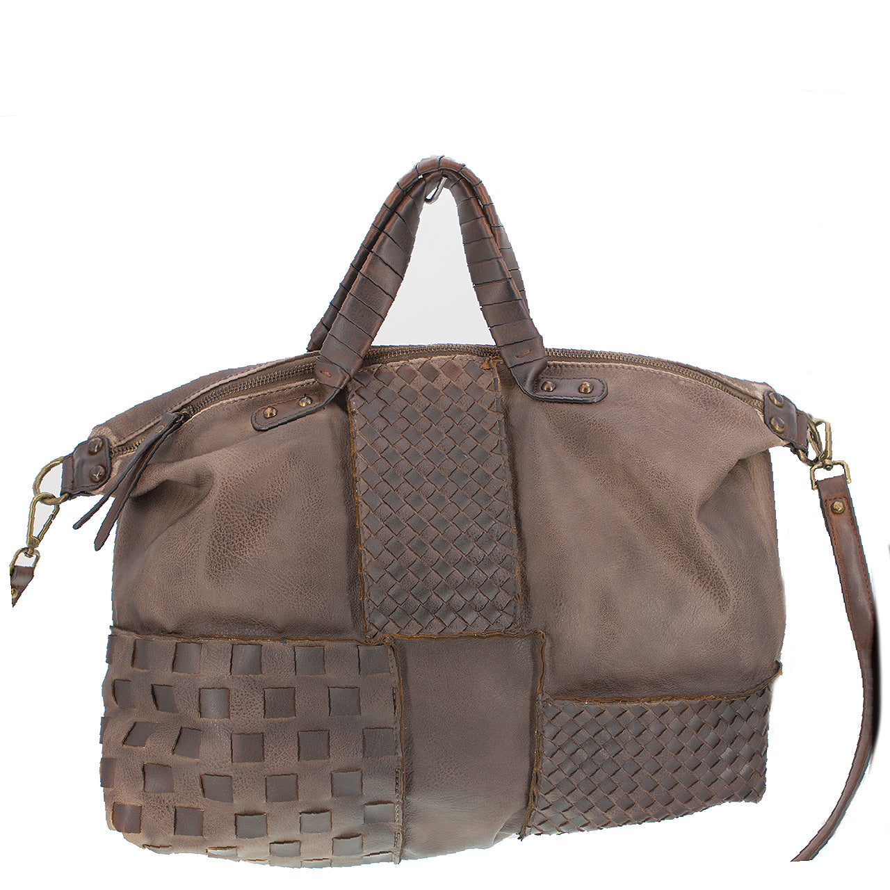 Vintage Bag Tasche Flechteinsatz Braun