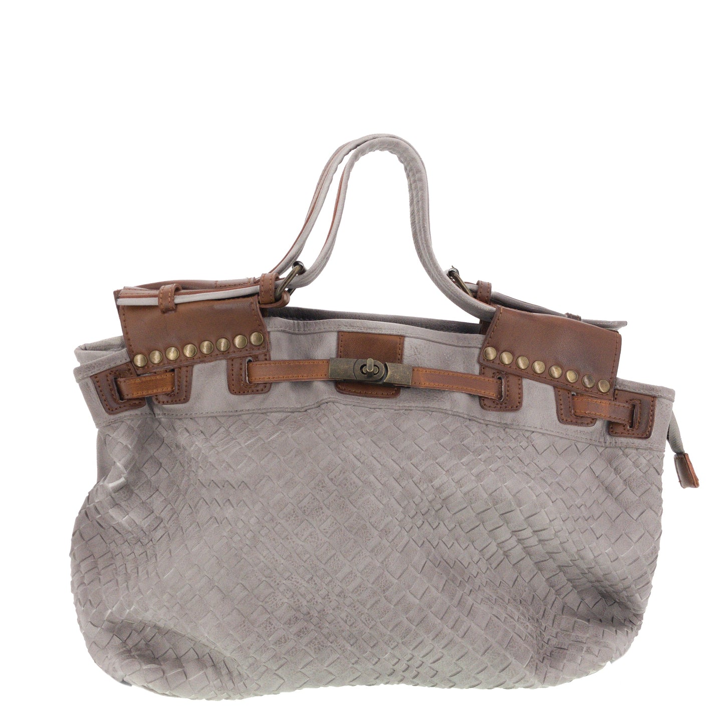 Vintage Doctor Bag Tasche Flechtoptik Grau