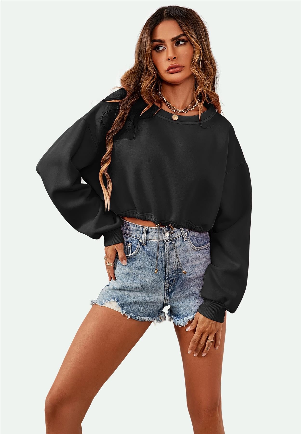 Perfectly Oversized Cropped Sweatshirt In Black 