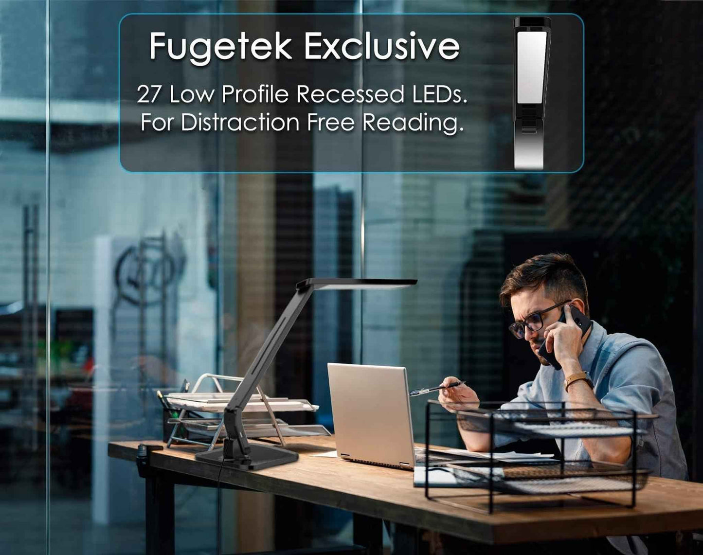 LED Desk Lamp with Eye-Caring Tech & USB Charging - 5 Modes, 14W