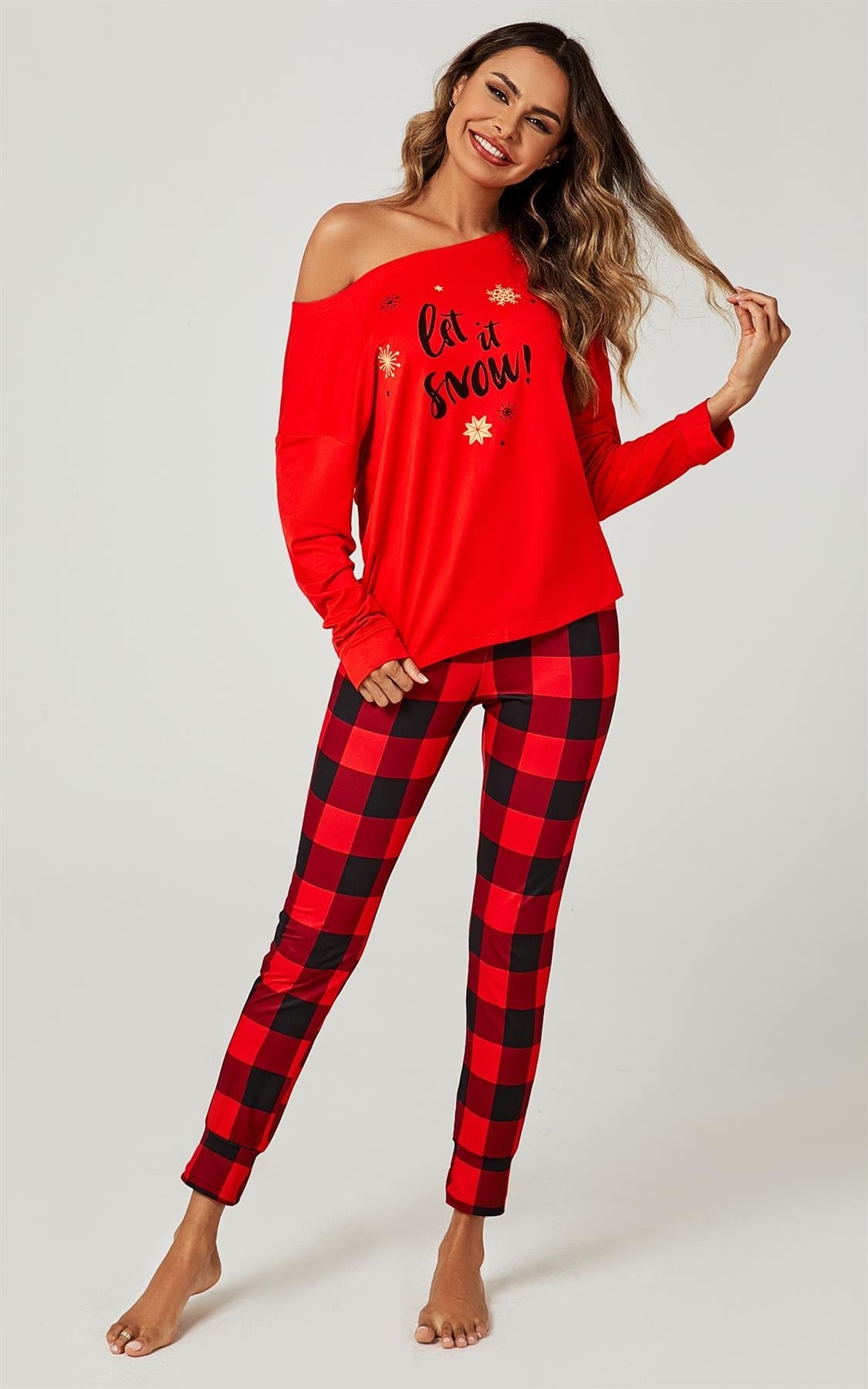 Let It Snow* Christmas Long Sleeve SweatShirt Top &amp; Trousers Co Ord In Red