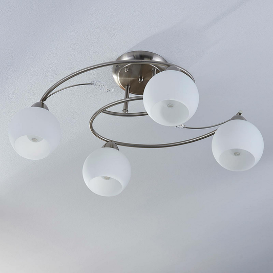 B-Ware Lindby 4 Flammige Deckenlampe Deckenleuchte Leuchte Lampe Svean Glas Silber E315