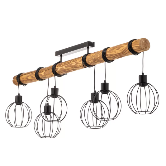 Karou loftljós í B-flokki, 6 ljósa, furuloftlampi, hengilampi, E27