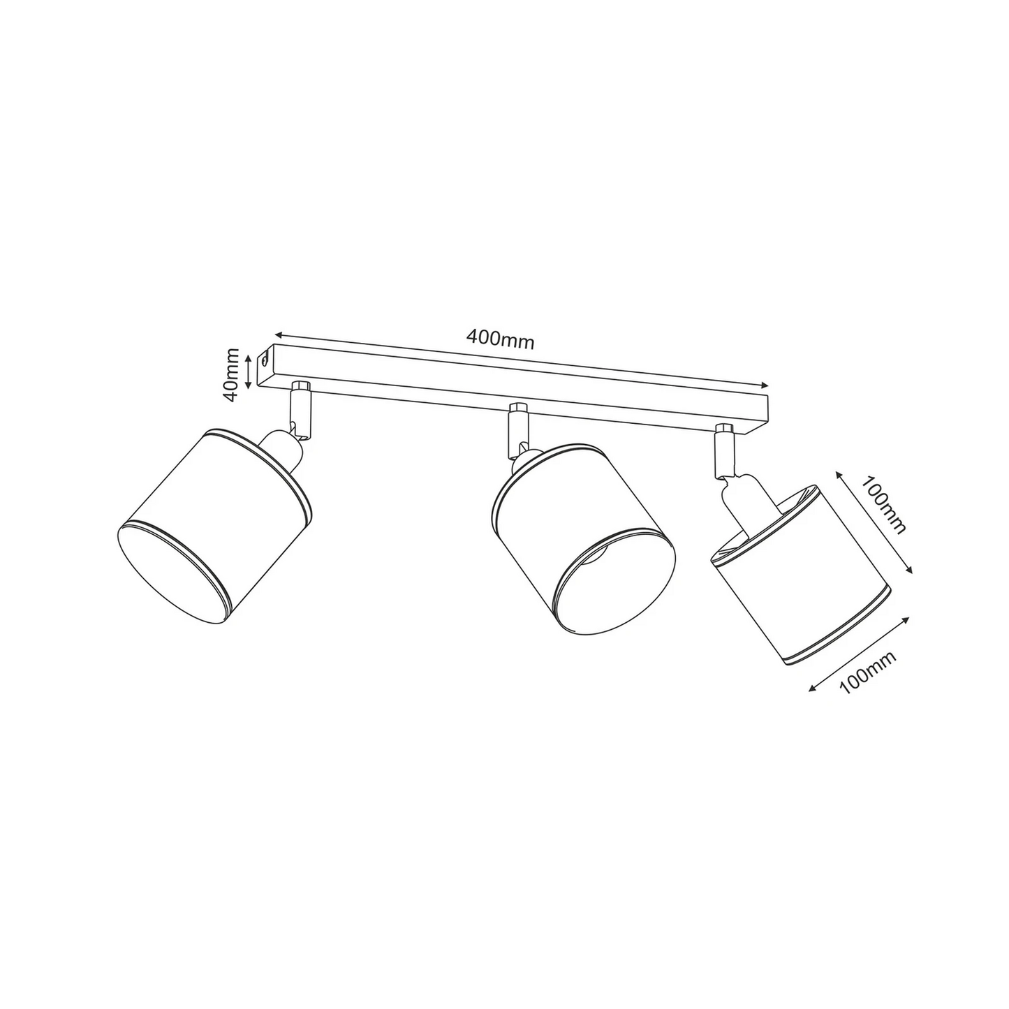 Loftlampi í B-flokki, Adeline, 3 ljósastaurar úr jútu, 34 cm að lengd, loftljós, lampi, ljóskastari