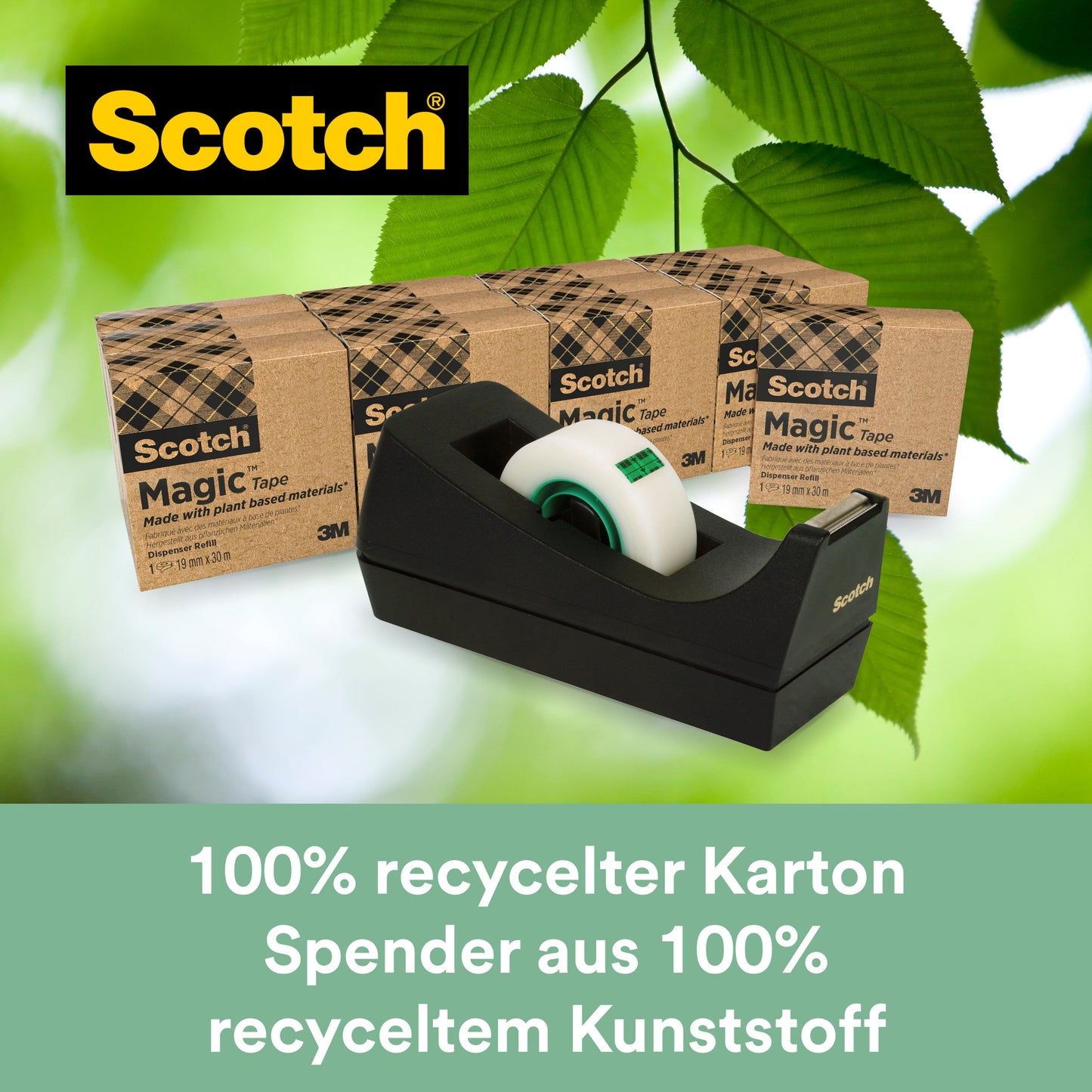 Scotch® Magic™ Klebeband 9-1933R, mit 66 % pflanzlichem Klebstoff hergestellt, 19 mm x 33 m, 14 Rollen/Packung + GRATIS Scotch® Abroller C38, Schwarz  | Packung (1 Stück)