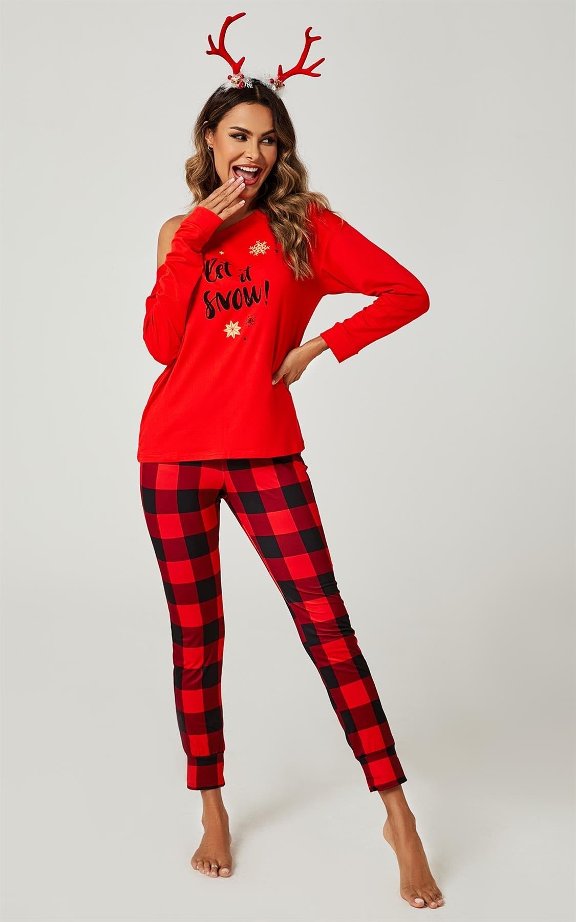 Let It Snow* Christmas Long Sleeve SweatShirt Top &amp; Trousers Co Ord In Red