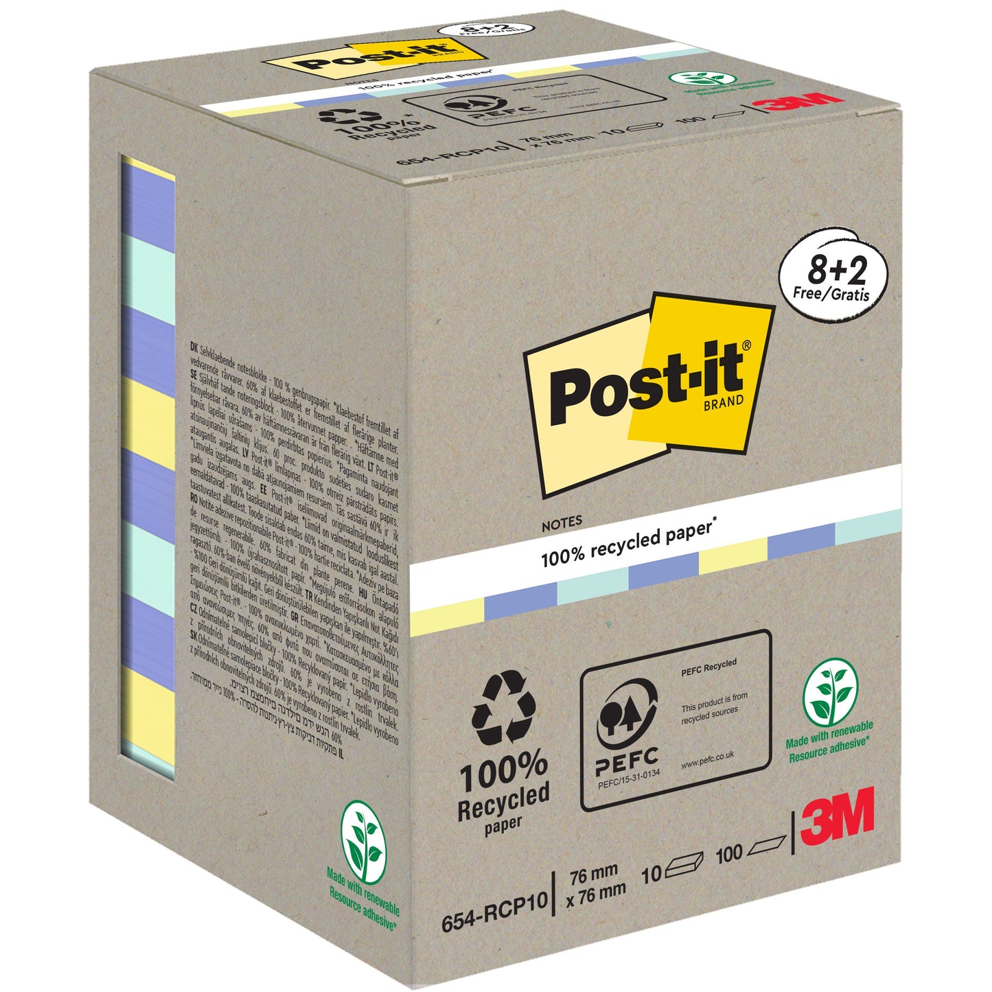 Post-it® Recycling Notes, 76 mm x 76 mm, Promotion, 100 Blatt/Block, 100% PEFC