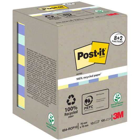 Post-it® Recycling Notes, 76 mm x 76 mm, Promotion, 100 Blatt/Block, 100% PEFC
