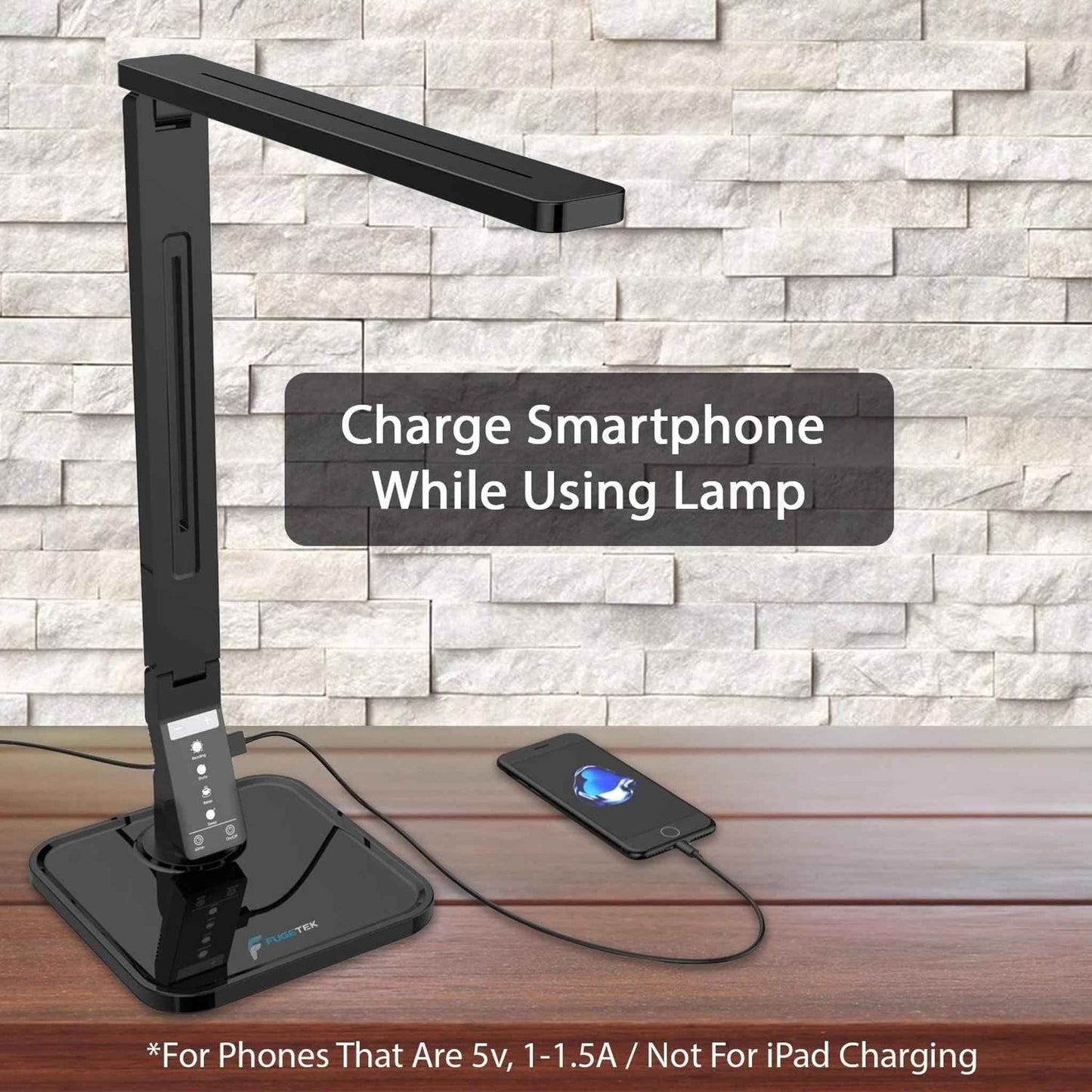 LED Desk Lamp with Eye-Caring Tech & USB Charging - 5 Modes, 14W