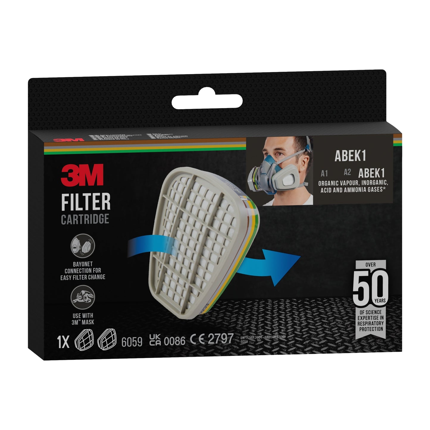 3M™ Filterpatrone 6059, ABEK1-Kombinationsfilter, 1 Paar/Packung | Packung (1 Stück)