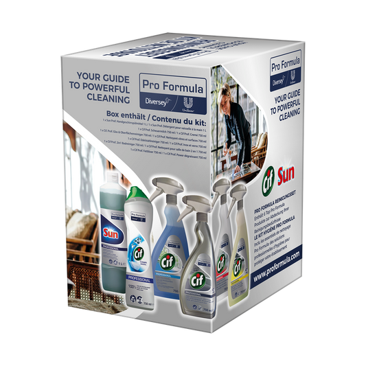 Pro Formula Reinigungsset (6-teilig) – Handspülmittel, Fettlöser, Edelstahl-, Bad-, Glas- & Oberflächenreiniger, Scheuermilch | Packung (1 Stück)