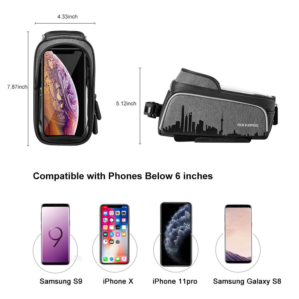 ROCKBROS waterproof top tube bag with touchscreen for mobile phones up to 6.5"