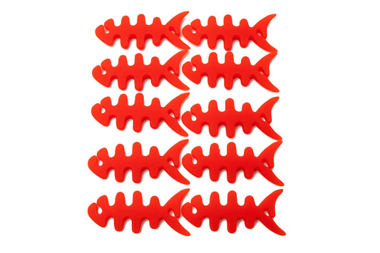 SYSTEM-S Set of 10 cable manager wrap cable winder fish shape silicone winder cable protector in red