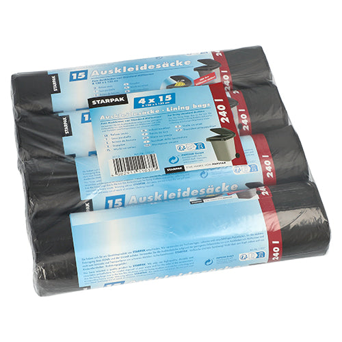 Starpak 60 Auskleidesäcke für Mülltonnen 240 l 135 cm x 120 cm schwarz | Schrumpffolie (60 Stück)