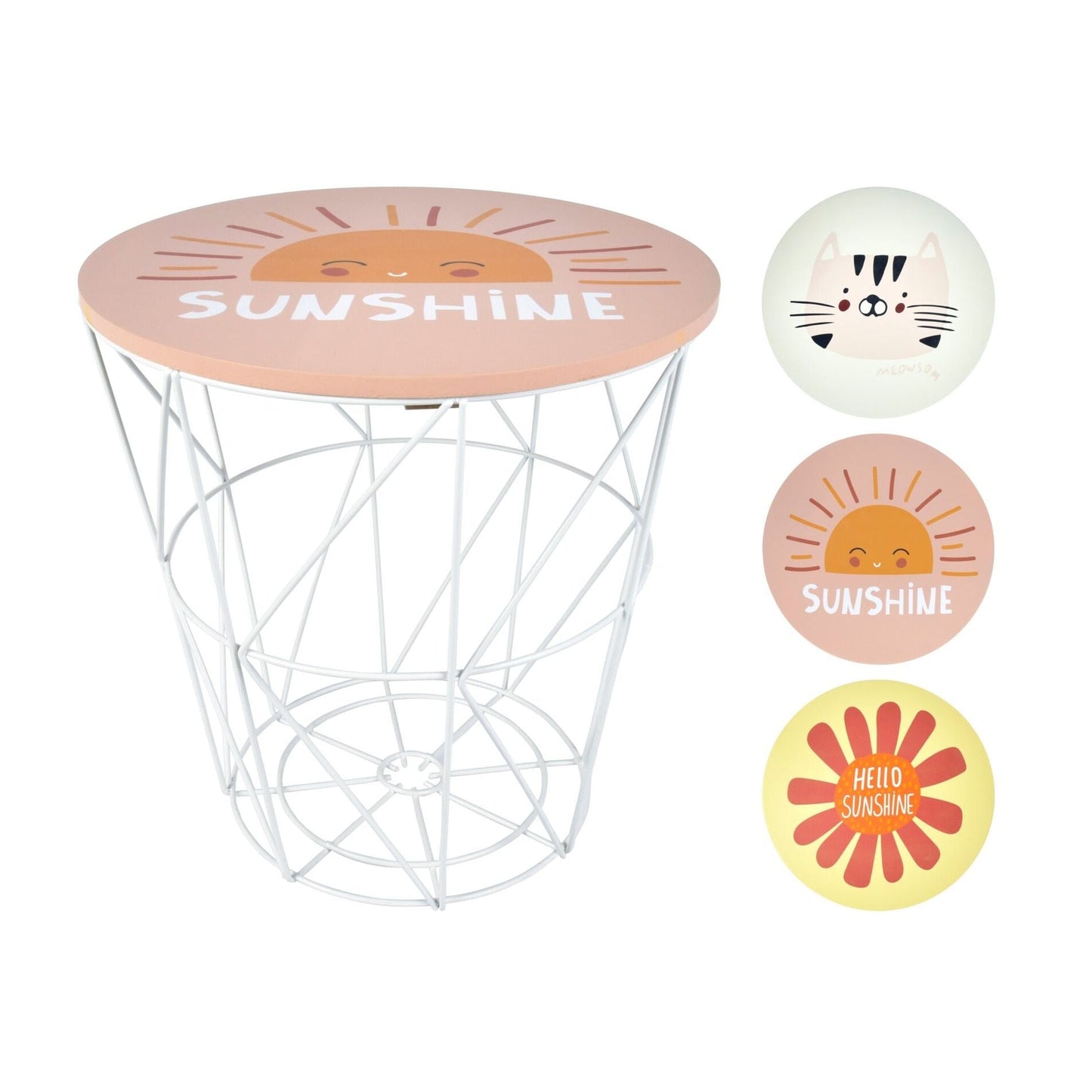 Beistelltisch Kinder Aufbewahrungs-Korb Metall Holz weiß Deckel Wäschekorb 30x30