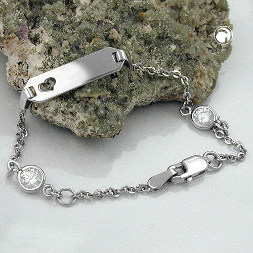 Skjöldararmband fyrir börn 1,7 mm akkerikeðja með hjarta og 2 sirkonsteinum, ródínhúðað silfur 925 15 cm