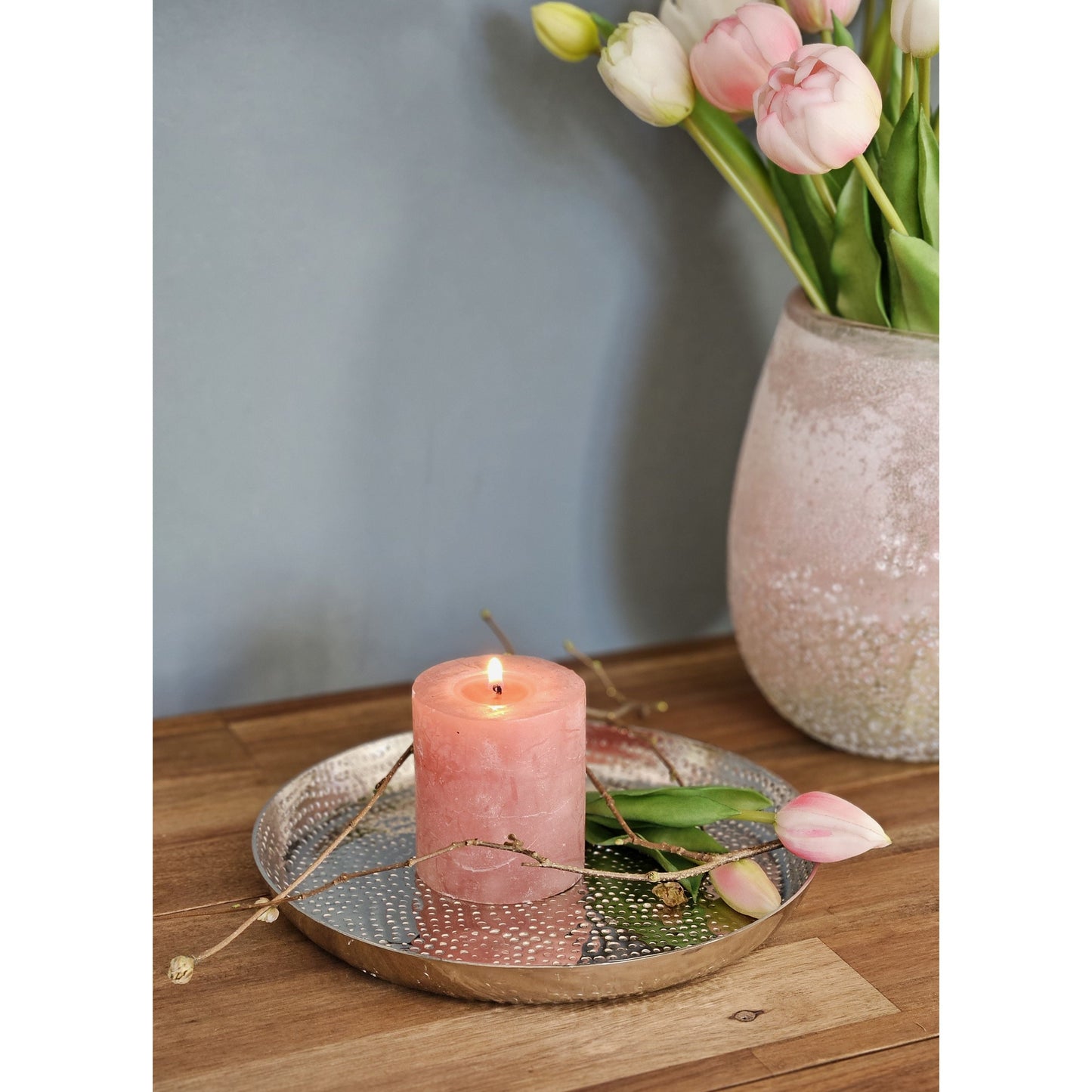 Dekoteller Teller Silber Metall rund Hammerschlag Kerzenteller Schale Ø 23 cm