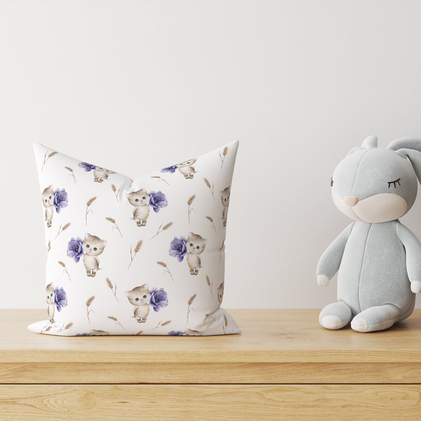 "Cat with Flowers" Premium Children's Decorative Pillow