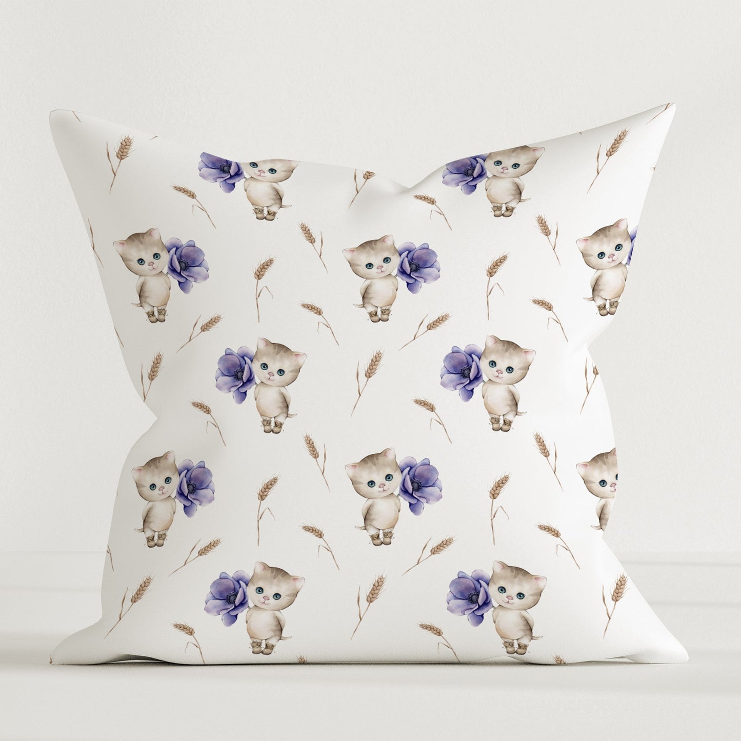 "Cat with Flowers" Premium Children's Decorative Pillow