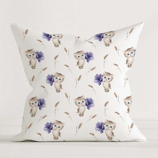 "Cat with Flowers" Premium Children's Decorative Pillow
