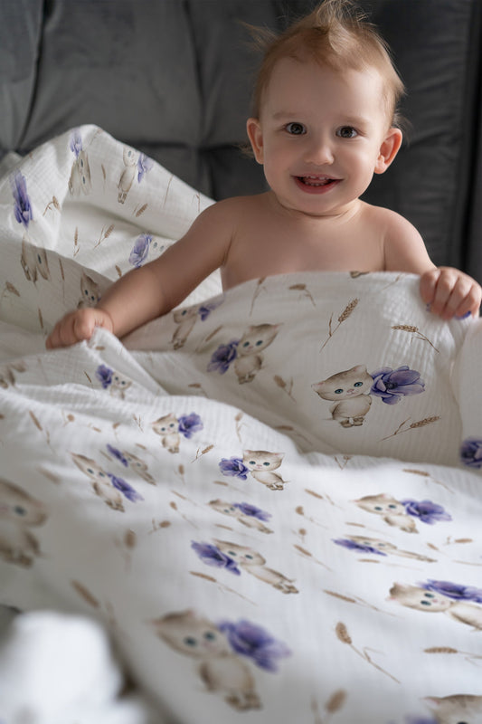 "Cat with Flowers" Premium Children's Bedding 