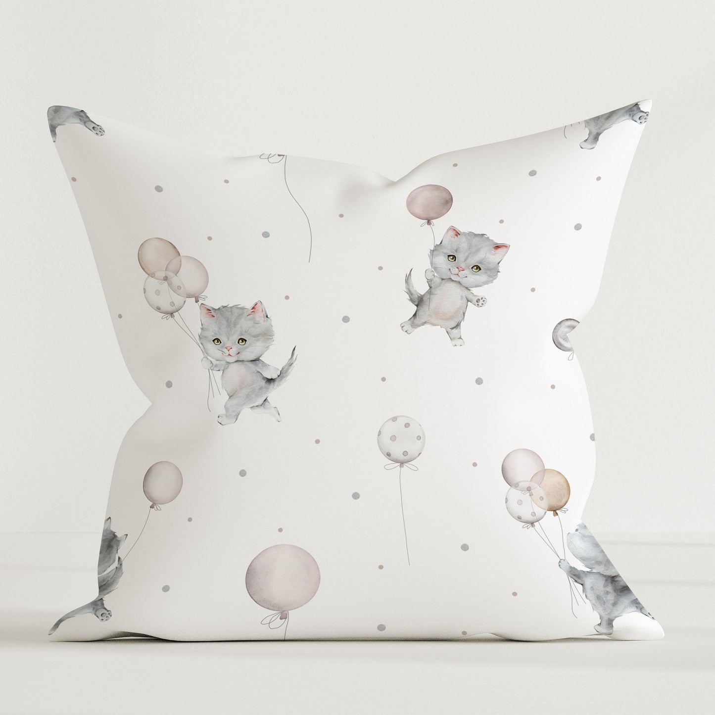 "Cat with Balloons" Premium Children's Decorative Pillow