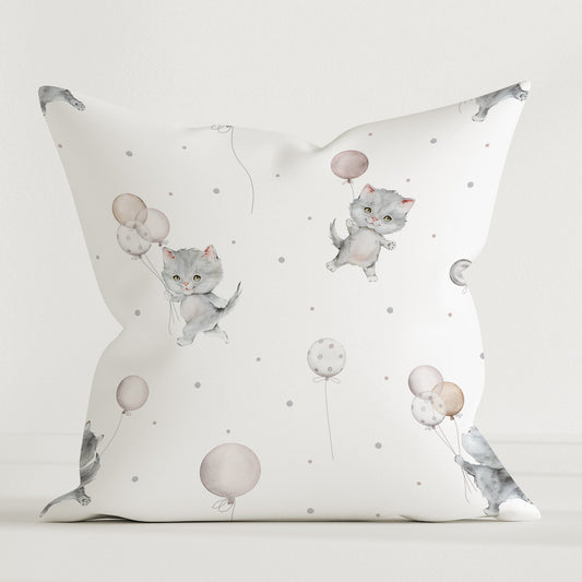 "Cat with Balloons" Premium Children's Decorative Pillow