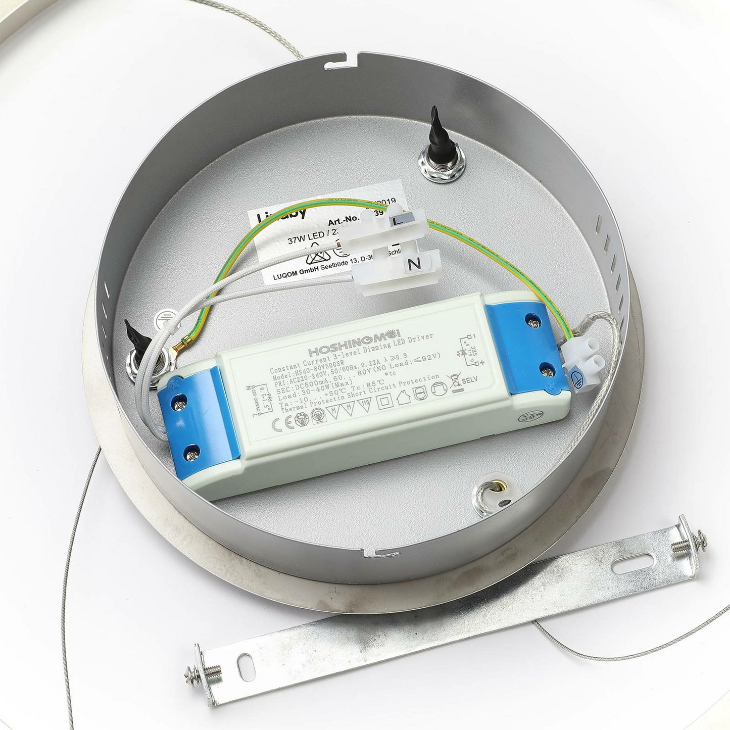 Lindby Davian LED hengiljós í B-flokki, loftlampi, 37 W, dimmanleg, nikkel