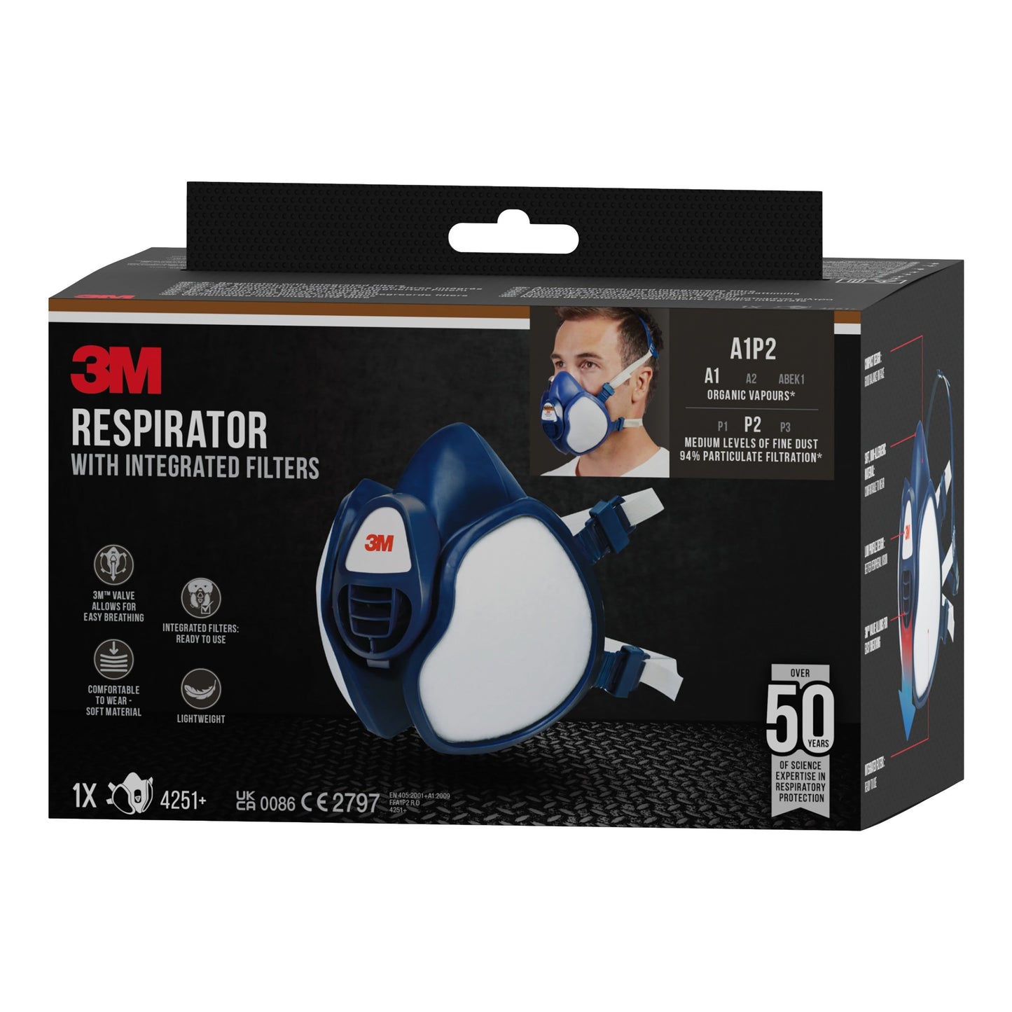 3M™ Atemschutzmaske mit integrierten Filtern