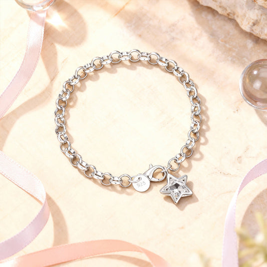 Armband aus 925er Sterling-Silber, Gliederarmband mit Herz-Charm, 20cm