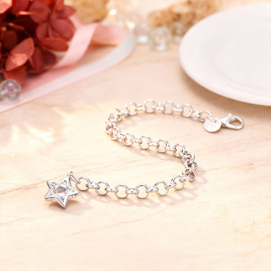 Armband aus 925er Sterling-Silber, Gliederarmband mit Herz-Charm, 20cm