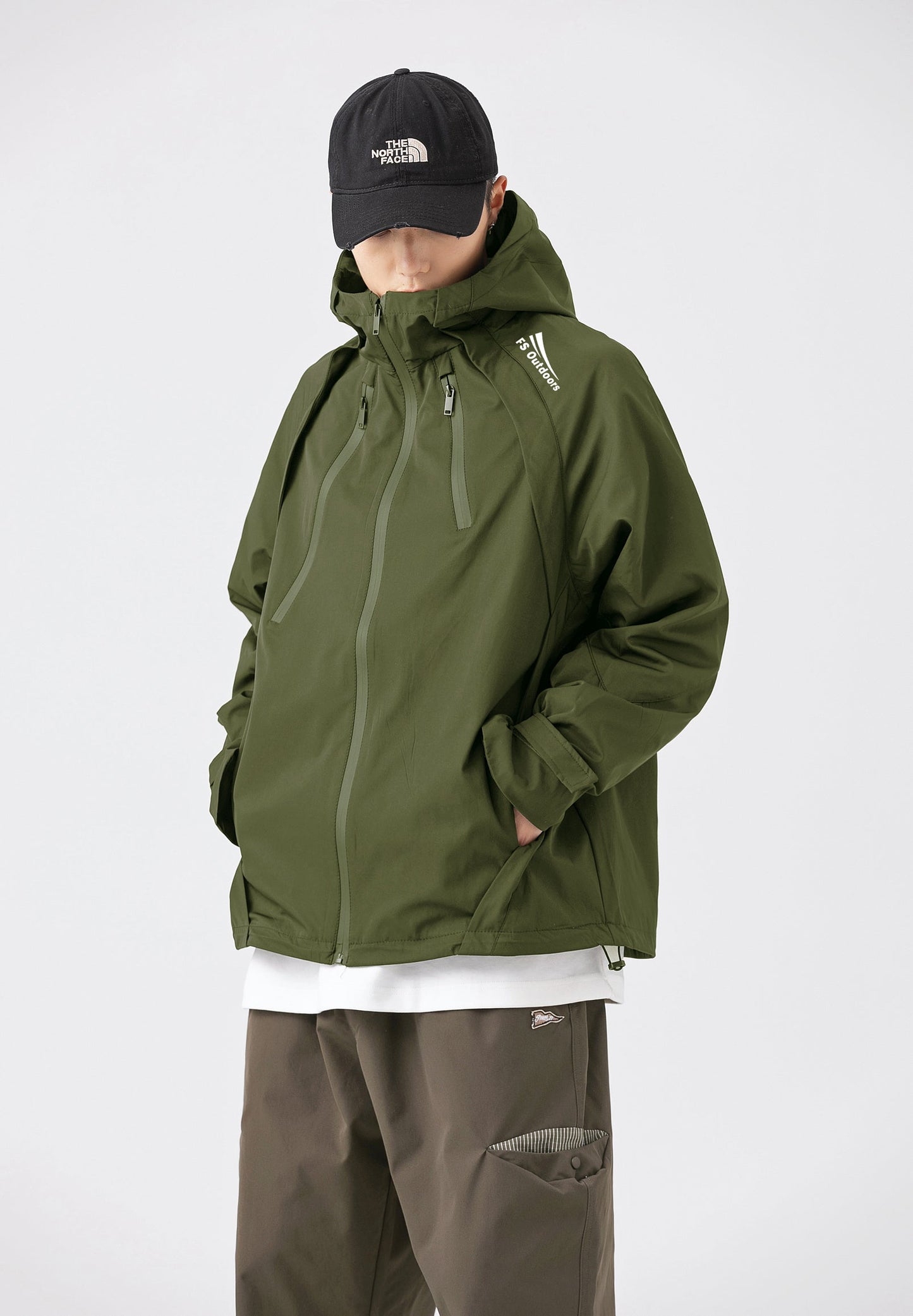 Hooded Jacket Windproof Outerwear in Olive