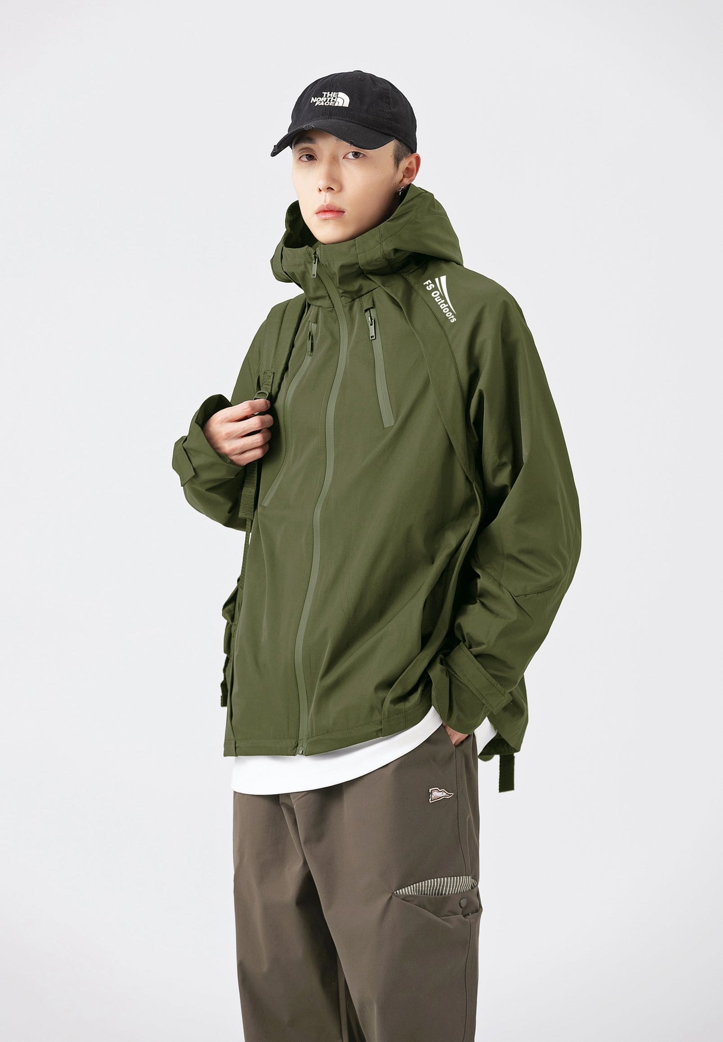 Hooded Jacket Windproof Outerwear in Olive