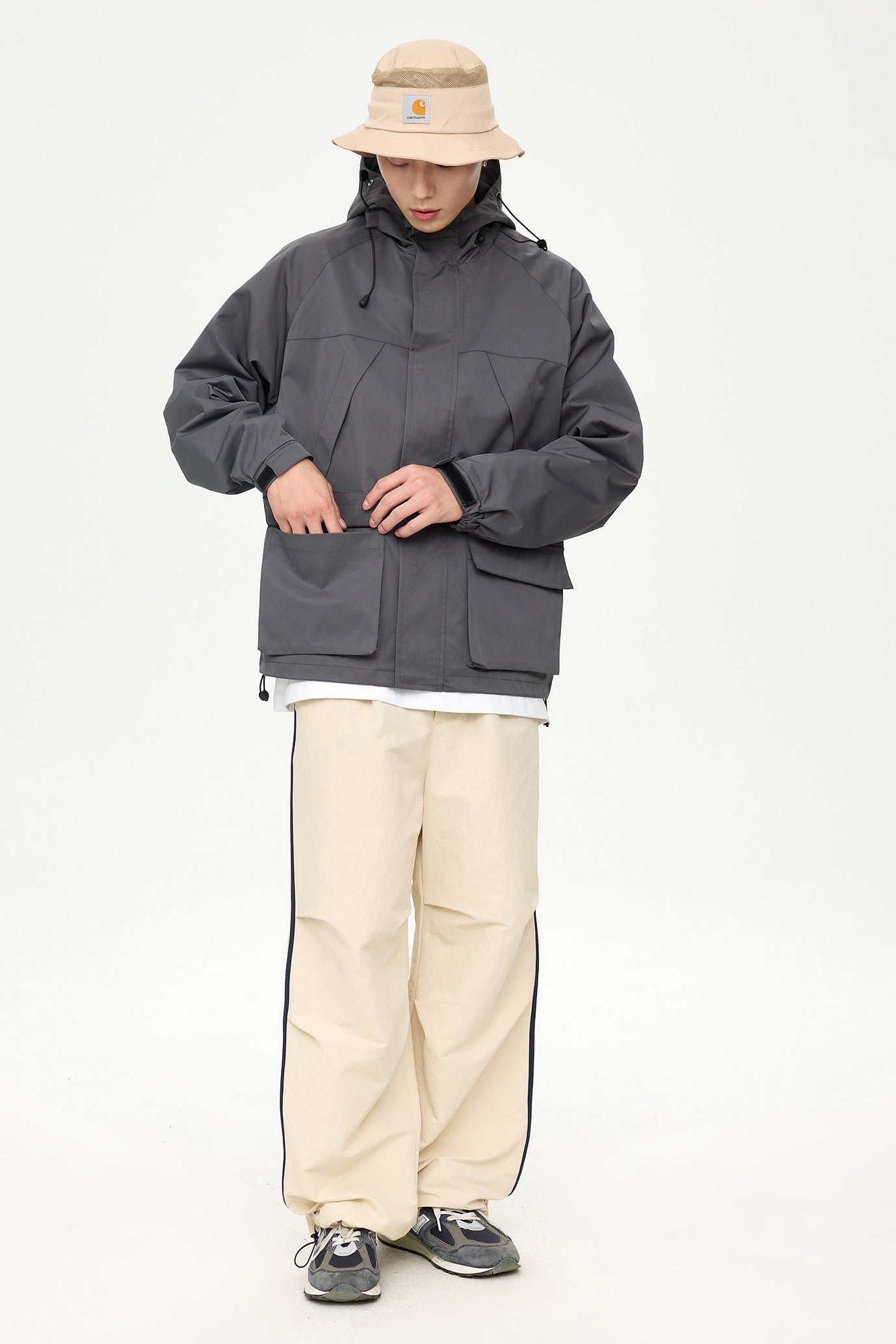 Patched Pockets Waterproof Jacket in Grey