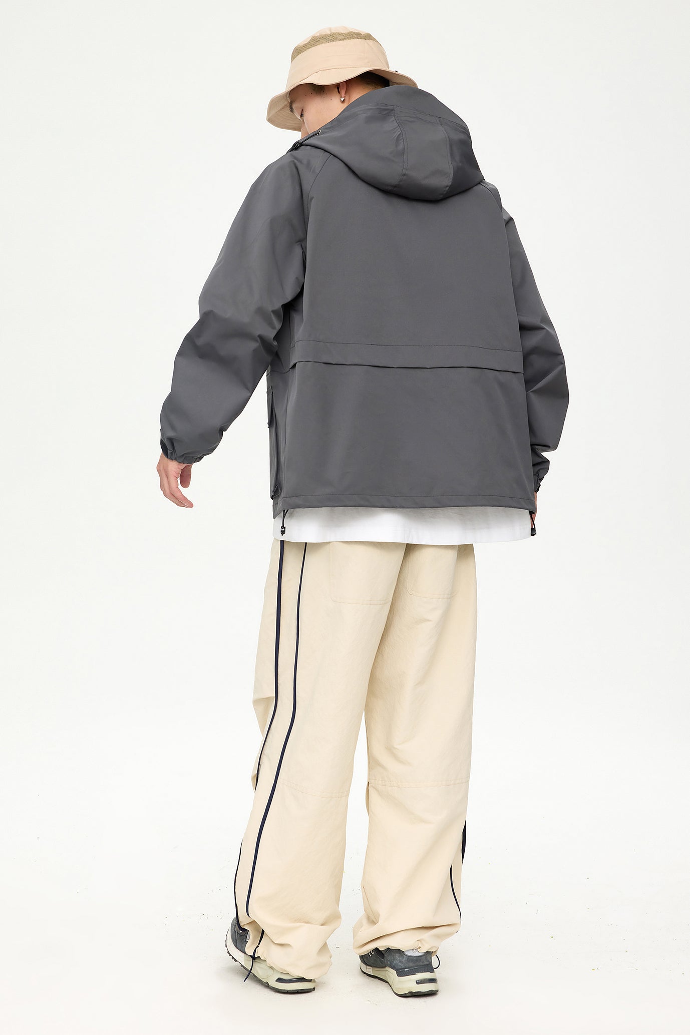 Patched Pockets Waterproof Jacket in Grey