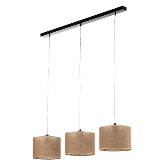 B-flokks jútu hengiljós með þremur dúkskermum, hengilampi, ljós, loftlampi