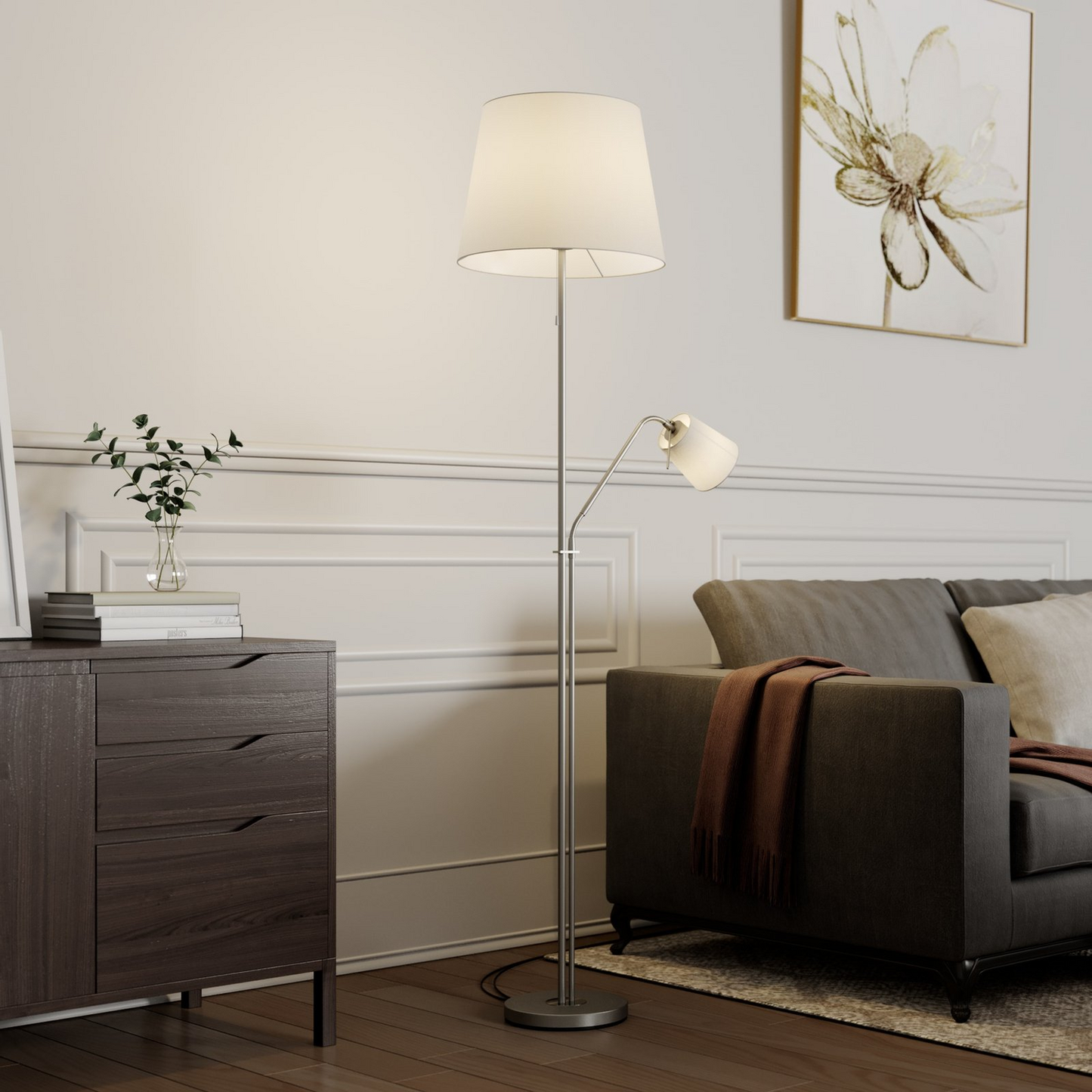 B-Ware Lindby Nantwin Stehleuchte Stehlampe Standleuchte Standlampe Stoffschirm Weiß300