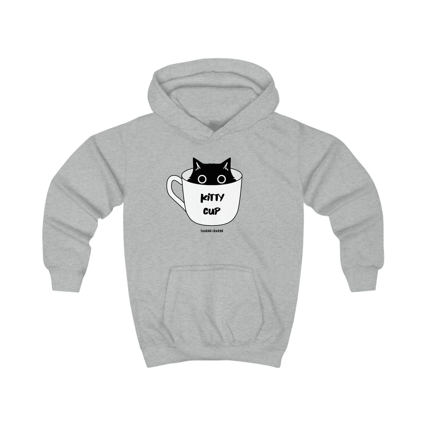 Kids Hoodie - "Kitty Cup" Design von baddeldaddel – Perfekt für junge Entdecker