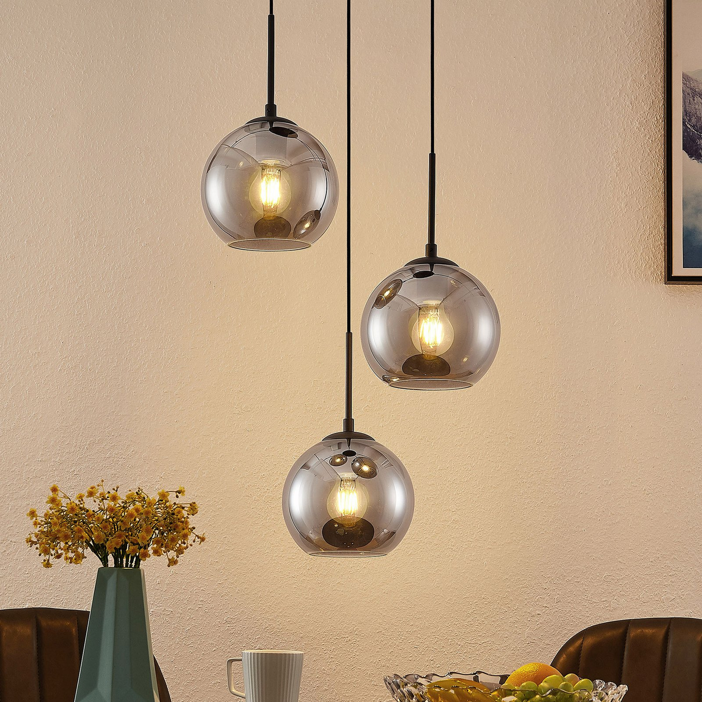 B-grade Lindby Jurian pendant light, hanging lamp, ceiling lamp, 3-bulb E27, Black 942 