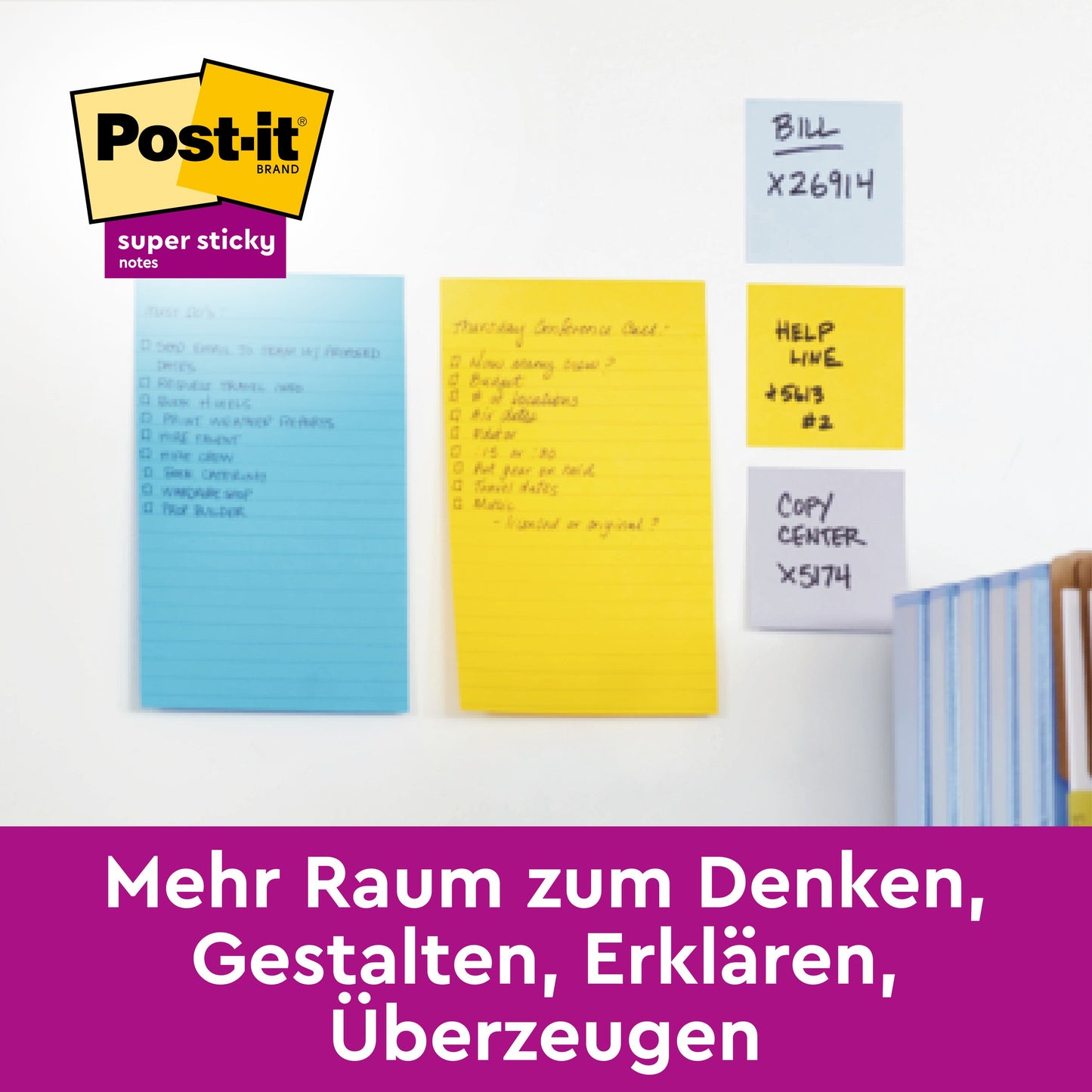 Post-it® Z-Notes Dispenser XL, Schwarz + Post-it® Super Sticky Z-Notes Im Großformat, Gelb, Liniert, 101 mm x 101 mm, 90 Blatt/Block, 1 Block/Packung | Packung (1 Stück)