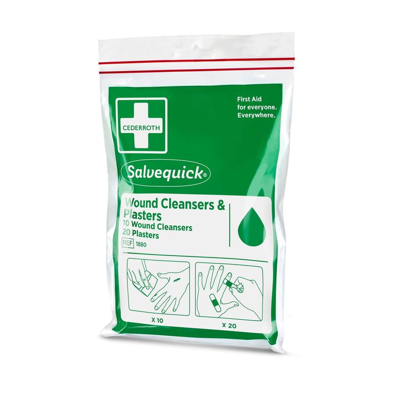 Salvequick Wundreiniger (10 Stück) und Pflaster (20 Stück) verpackt in einem Plastikbeutel mit Reißverschluss | Packung (1 Stück)