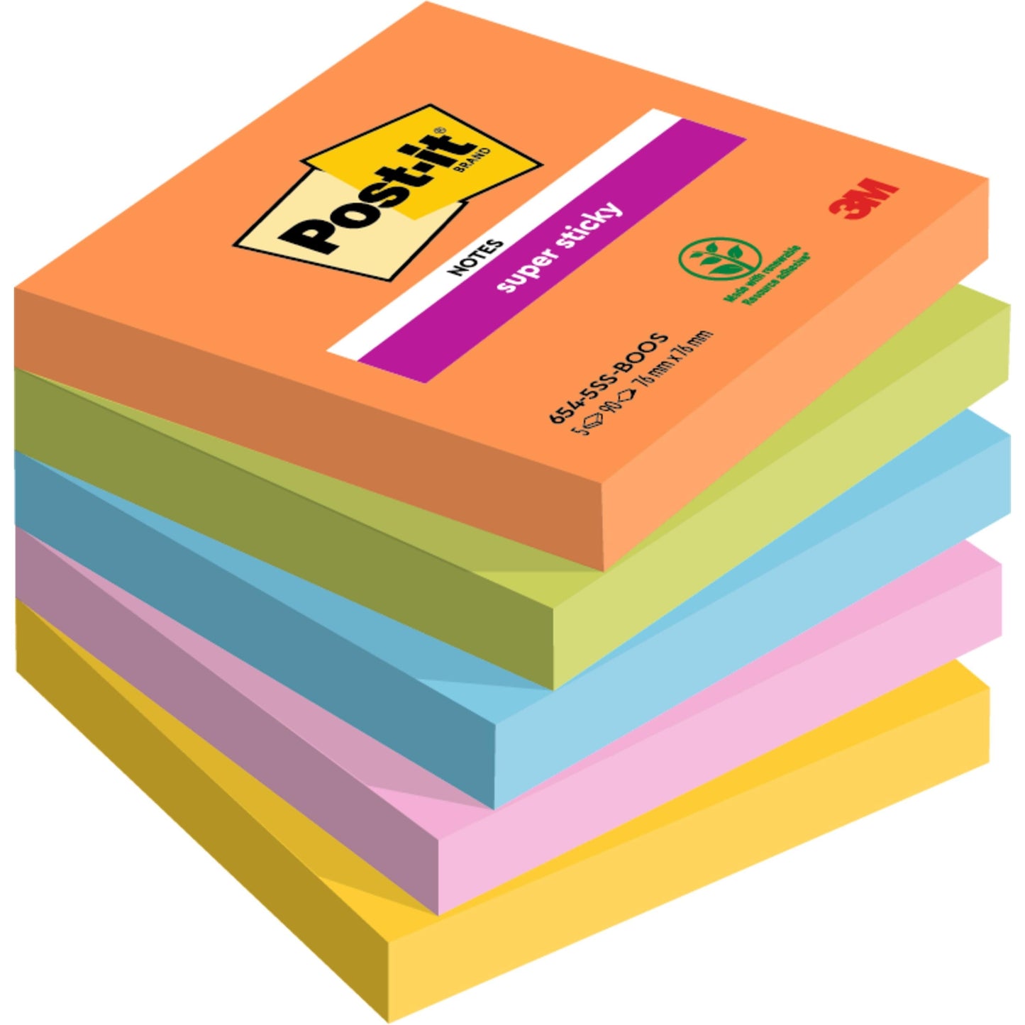 Post-it® Super Sticky Notes, 76 mm x 76 mm, 90 Blatt/Block, 100% PEFC